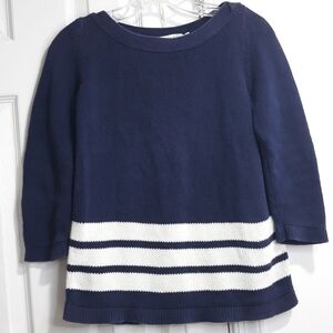 Boden 100 % Cotton Knit 3/4 Sleeve Blue and White Sweater /Top Size 6
